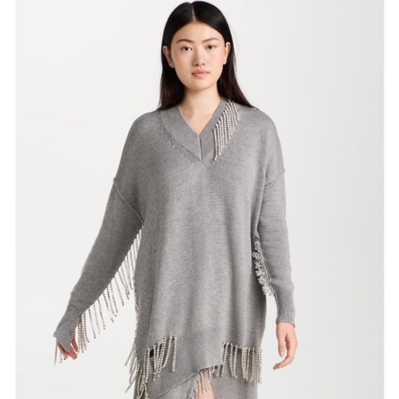 Dodo Bar Or Wool Crystal Fringe Gray Mark Sweater Sz 42 US 4 6 New - Picture 10 of 11